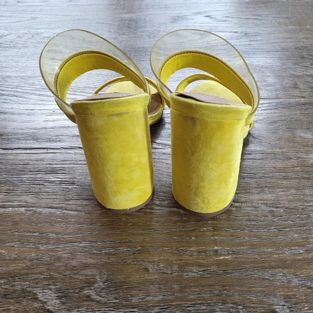 Steve Madden Yellow Suede Clear Strap Block Heel Sandals Mules Womens Size 8.5